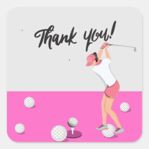 Golf Girl Lady Woman Golfing Thank you pink Square Sticker