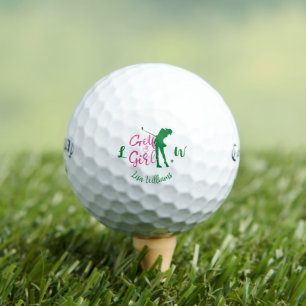 Golf Girl Simple Monogram Pink and Green Named Balls