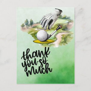 Golf glove and ball on golf course watercolor postcard