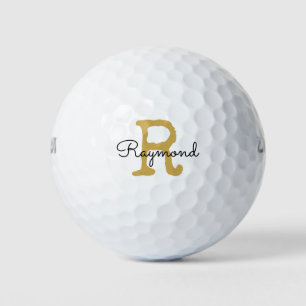 Golf Gold Monogram Initial and Name in black Golf Balls