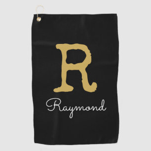 Golf Gold Monogram Initial and Name in black Towel