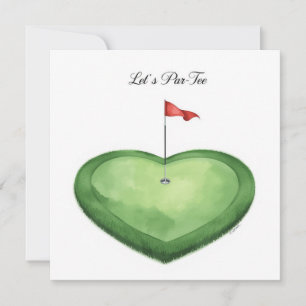 Golf golf flag on heart shape on putting green invitation