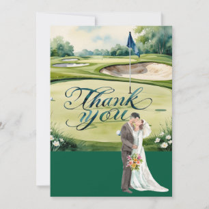 Golf Golfer Bride and Groom Golf Course watercolor Thank You Card