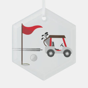 Golf Golfer Cart and Ball Glass Tree Decoration
