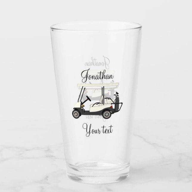Golf Golfer Cart Pint Drinking Glass (Front)