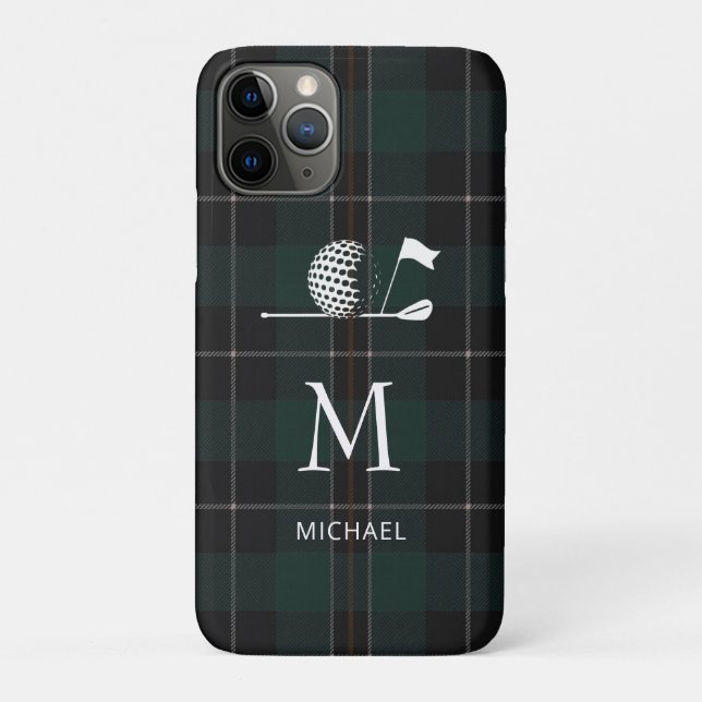 Golf Golfer Gift Elegant Plaid Monogram Custom Case-Mate iPhone Case (Back)