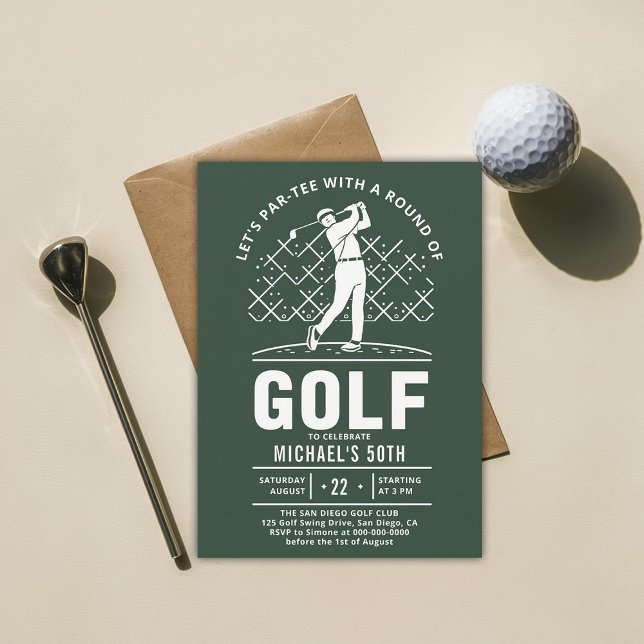 Golf Golfer Golfing Elegant Modern 50th Birthday Invitation (golf party 50th birthday invitation him men boyfriend golfer golfing elegant modern classy)