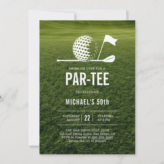 Golf Golfer Golfing Minimalist Men 50th Birthday  Invitation (Front)