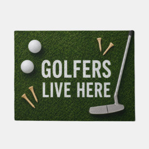 Golf Golfer lives here on green grass Doormat
