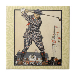 Golf Golfer Vintage Antique Golfing Tile