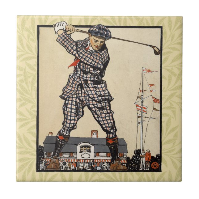 Golf Golfer Vintage Antique Golfing Tile (Front)