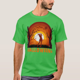 Golf Golfing And Moon Silhouette Women Halloween C T-Shirt