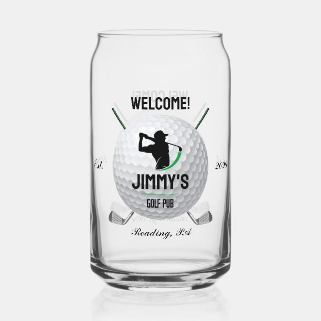 Golf Golfing Golfer Ball Clubs Beer Can Glass  (Front)