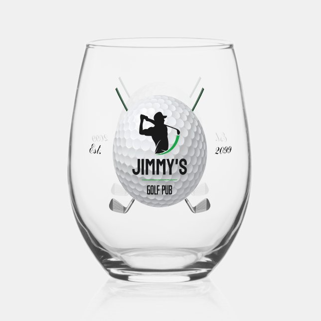 Golf Golfing Golfer Ball Clubs Cocktail Stemless Wine Glass (Front)