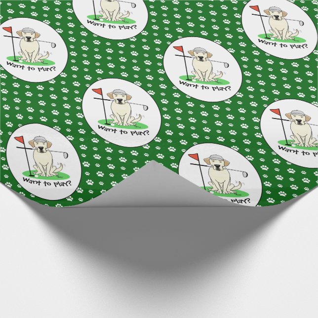 Golf Golfing Yellow Lab Labrador Retriever Dog Wrapping Paper (Corner)