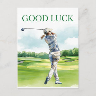 Golf Good Luck to golfer on green grass Postcard