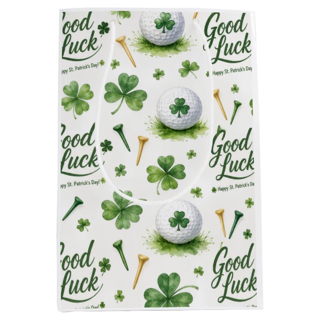 Golf Good Luck  with shamrock  St. Patrick's Day   Medium Gift Bag (Front)