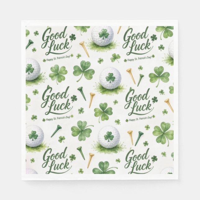 Golf Good Luck  with shamrock  St. Patrick's Day   Napkin (Front)