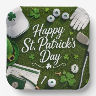 Golf Good Luck with shamrock St. Patrick's Day Paper Plate