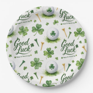 Golf Good Luck with shamrock St. Patrick's Day Paper Plate