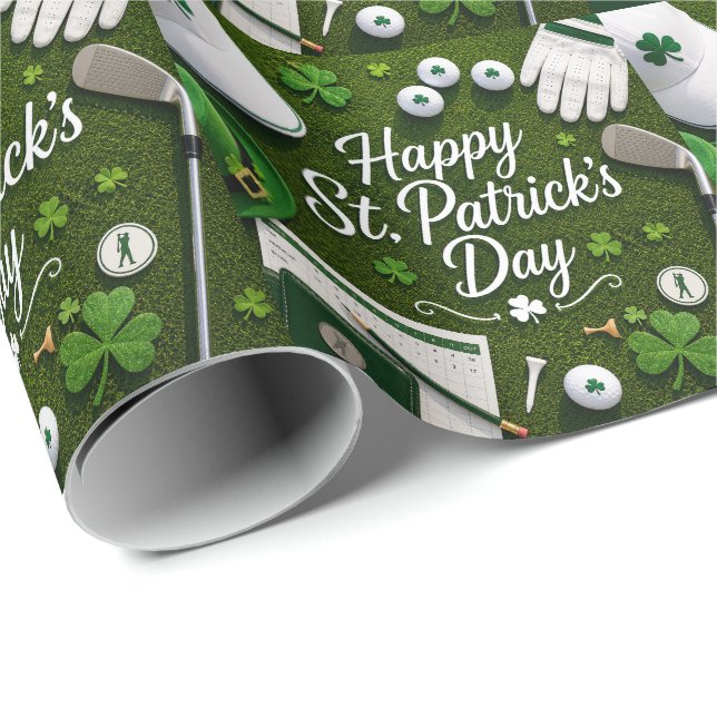Golf Good Luck  with shamrock  St. Patrick's Day   Wrapping Paper (Roll Corner)