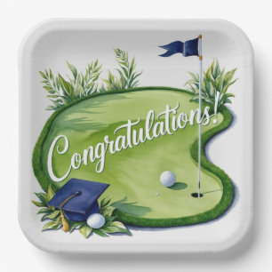 Golf Graduation Congratulations on putting green Paper Plate
