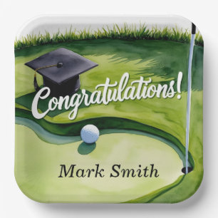 Golf Graduation Congratulations Party on green Paper Plate