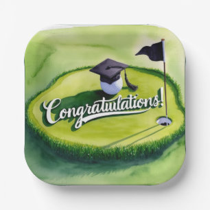 Golf Graduation Congratulations Party on green Paper Plate