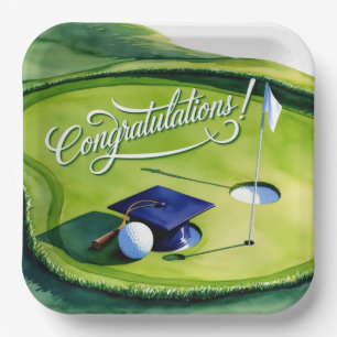 Golf Graduation Congratulations Party on green Paper Plate