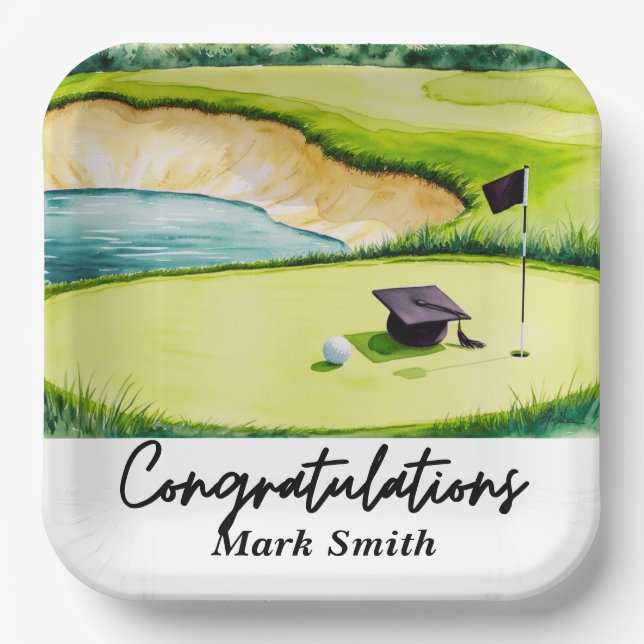 Golf Graduation for golfer on golf course  Paper Plate (Front)