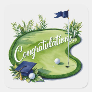 Golf graduation on putting green square sticker