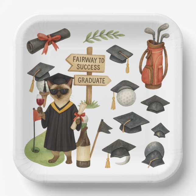 Golf Graduation themed for golfer on putting green Paper Plate (Front)