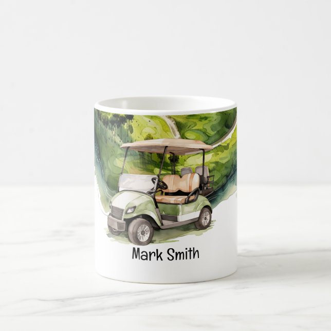 Golf green golf cart on golf course  coffee mug (Center)