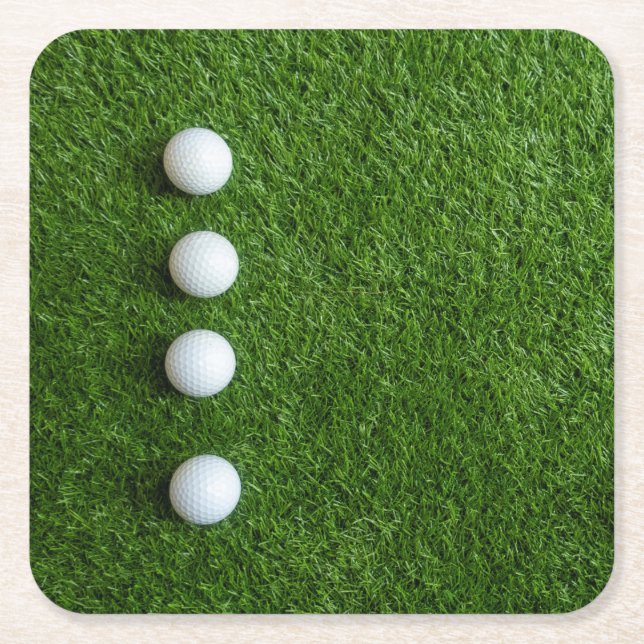 Golf Green grass with golf balls Square Paper Coaster (Front)