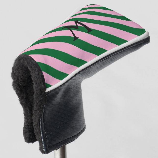 GOLF- Green Pink, Monogram Golf Putter Head Cover (3/4 Front)