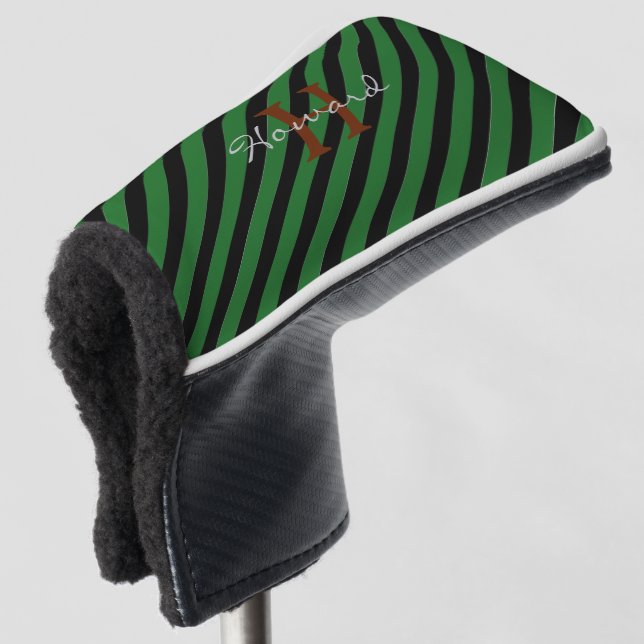 GOLF-Green Stripe, Monogram Golf Putter Head Cover (3/4 Front)