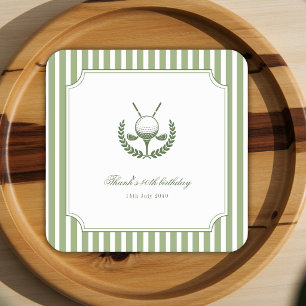 Golf Green Stripes 40th Outdoor Adult Birthday Square Paper Coaster