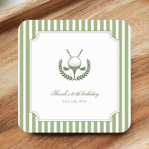 Golf Green Thir-Tee 30th Outdoor Adult Birthday Square Paper Coaster