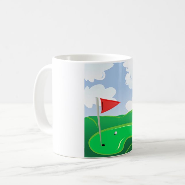 Golf Green with Red Flag and Ball Coffee Mug (Front Left)
