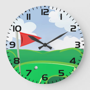 Golf Green with Red Flag and Ball Large Clock