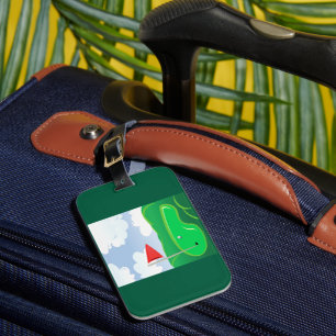 Golf Green with Red Flag and Ball Luggage Tag