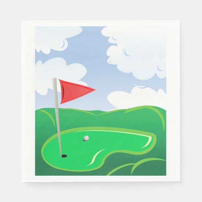 Golf Green with Red Flag and Ball Napkin (Front)