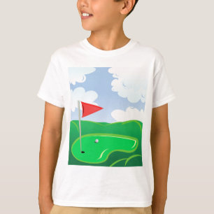 Golf Green with Red Flag and Ball T-Shirt
