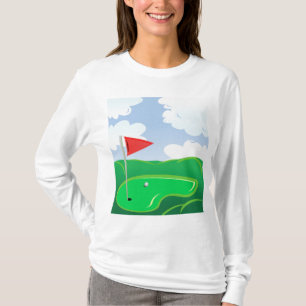 Golf Green with Red Flag and Ball T-Shirt