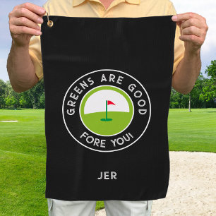 Golf Greens Fore Golfer Humour Funny Black Monogra Towel