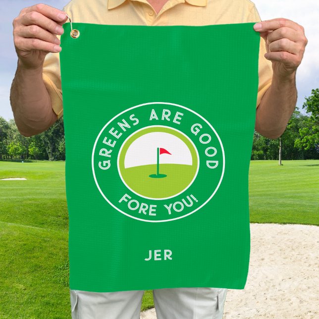 Golf Greens Fore Golfer Humour Funny Green Monogra Towel (Creator Uploaded)