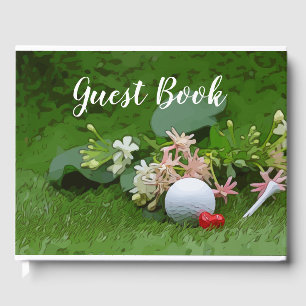 Golf Guest book with golf ball and tee on flora