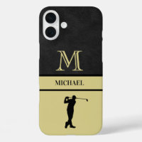 Golf Guy Black Leather Texture Monogram Name 