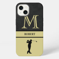 Golf Guy Black Leather Texture Monogram Name