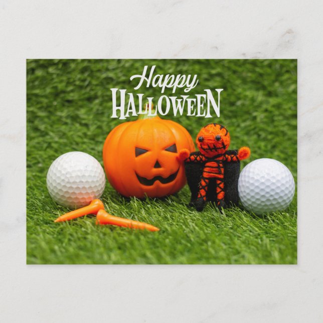 Golf Halloween Day with golf ball pumpkin ghost  Postcard (Front)